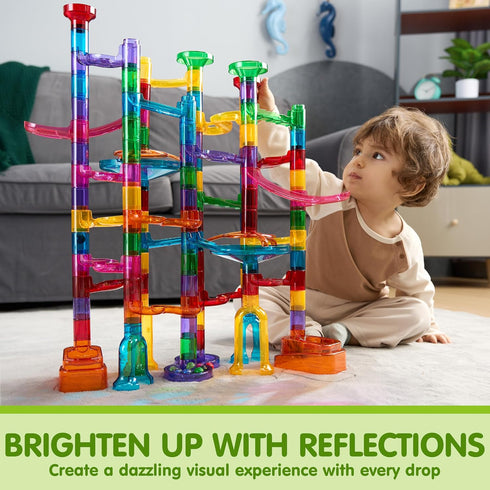 137Pcs 15 JOYIN Glowing Marble Run - Construction Building Blocks Toys with Glow in The Dark Plastic Marbles, STEM Toy