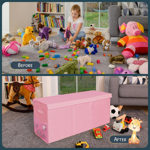 Extra Large Toy Storage Organizer with Lid, Sturdy Collapsible Toy Chest with Dividers for Kids, 37"x16"x14"
