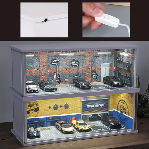 1:64 Car Model Display Case with Lights - Hot Wheels, Matchbox Cars, Diecast Alloy Storage Box