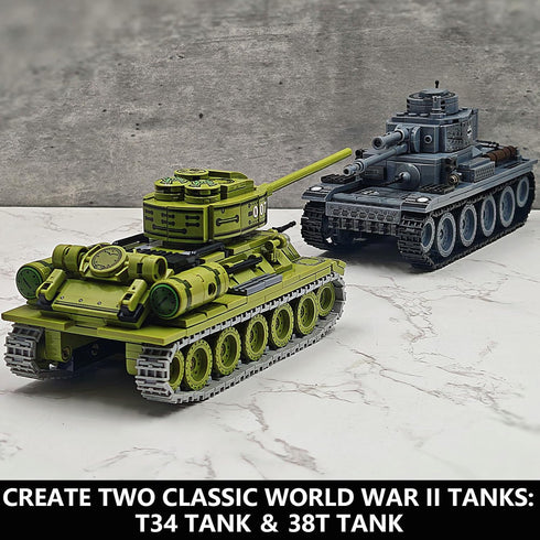 WW2 38T T-34 Collectors(1000+ Tank Building Blocks, and Army Tank Military Battle Model Kits,Toy Gifts for Boys or Men