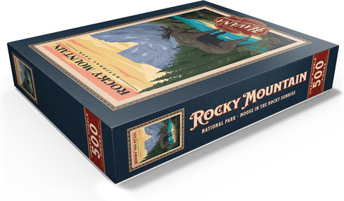 MyPuzzle Rocky Mountain National Park Moose Vintage Travel Poster - 500 Piece Jigsaw Puzzle for Adults