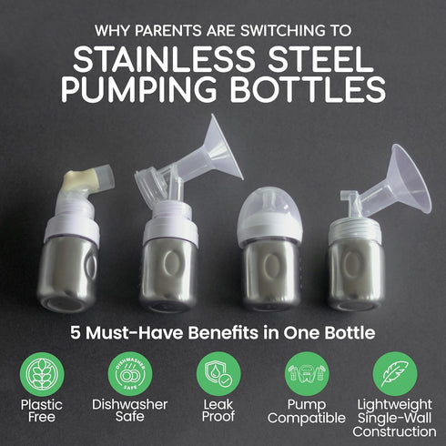 better baby care 2 5+oz Pair of Stainless Steel Breastmilk Pumping & Storage Bottle: Breast Milk Bottle for Collection