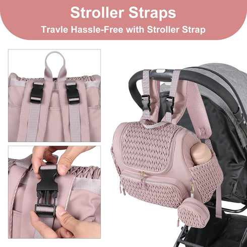 Geestock Diaper Bag Small Backpack, Stylish Quilted Baby Bag with Changing Pad, Pink Color