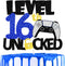 Game Level Up 16th Birthday Cake Topper, Black White Blue Video Game Night Party Decoration