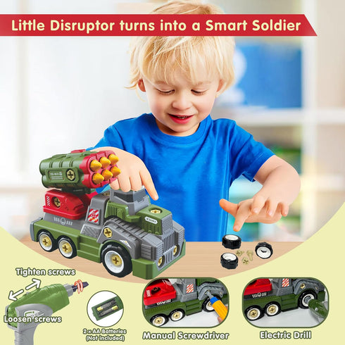11inches 3-5 6-8 Set Large Take Apart Army Toys for Boys Girls Kids Year Old Missile Katyusha Rocket Trucks
