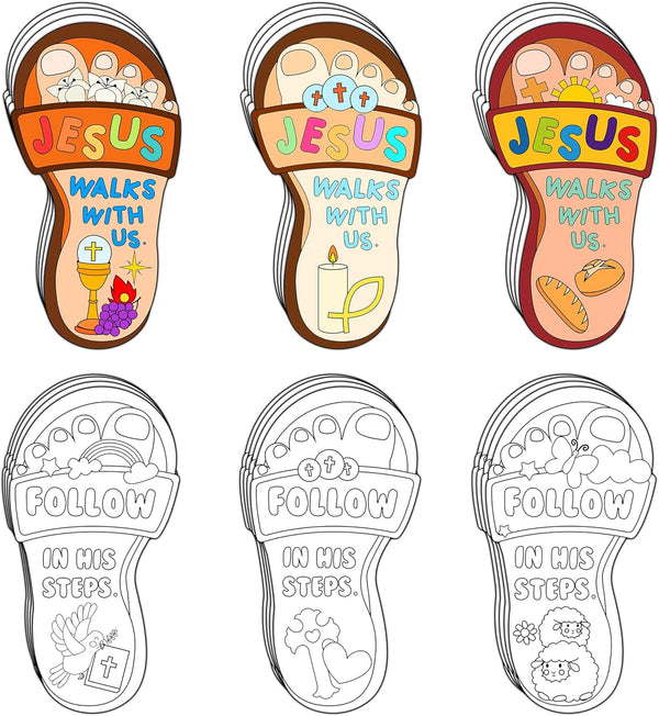 Dvbonike 24Pcs Sunday School Crafts for Kids, Color Your Own Jesus Walks with Us Craft Kit for DIY Gifts