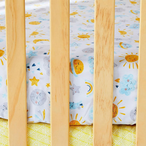 Generic 2-Piece 100% Cotton Fitted Crib Sheets for Baby Star & Moon Print, Soft Breathable Crib Mattress Sheets, Baby
