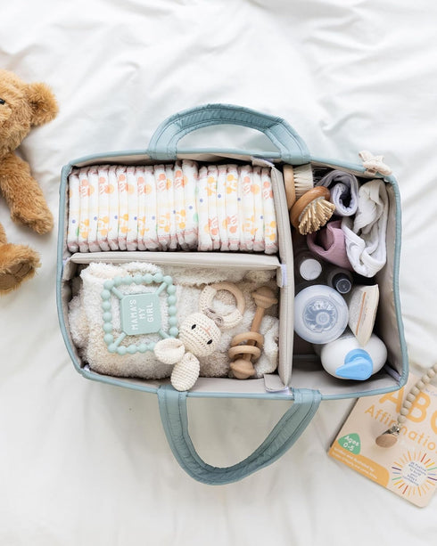 Lily Miles Baby Diaper Caddy Organizer, Quilted Nursery Storage Basket for Newborn Essentials and Diaper Changing