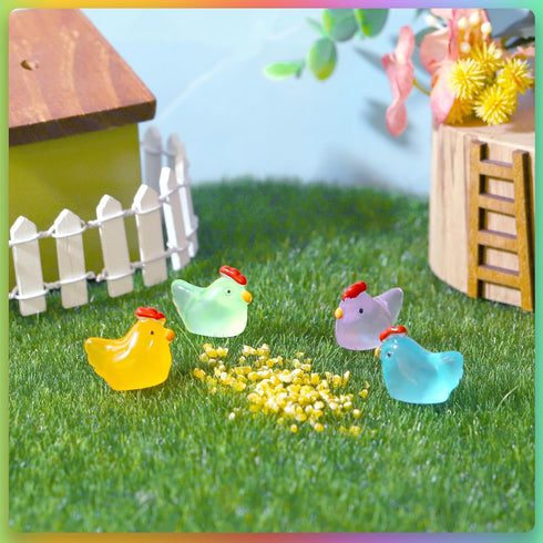 120 Pcs Luminous Mini Hens Figurines Glow in The Dark Tiny Resin Cute Chicken Miniature Ornament Charms for Dollhouse