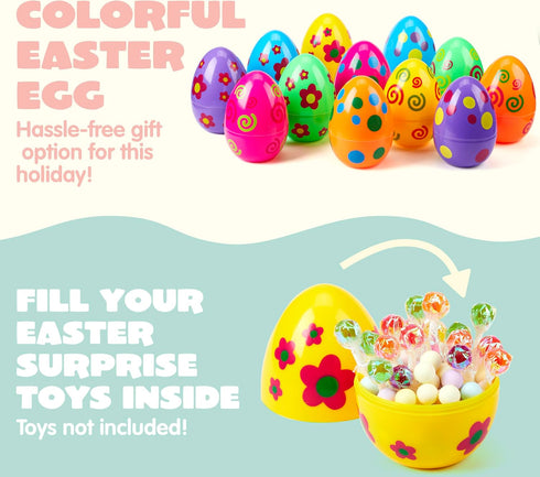 12 6 Inches JOYIN Pcs Large Printed Easter Eggs, Jumbo Plastic Eggs Fillable for Easter Themed Hunt Basket Stuffers