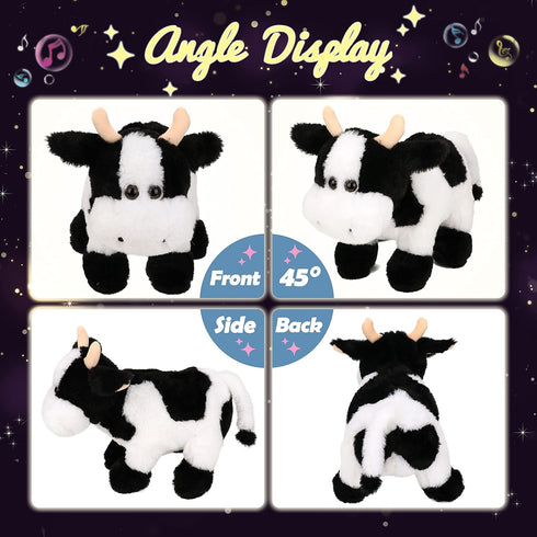 12'' Hopearl LED Musical Stuffed Cow Lighting Up Singing Plush Toy Adjustable Volume Lullaby Animated Soothe Birthday