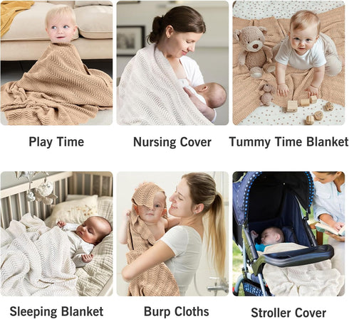 3140 Inch Cotton Knitted Baby Blanket Neutral Swaddle Receiving Blanket for Newborn, Toddler, Boys & Girls, Crib