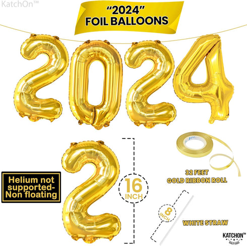 KatchOn Gold 2024 Balloon Numbers - 16 Inch, New Years Balloons for Happy New Year Decorations 2024, NYE Party Supplies