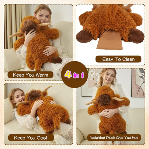 26" 5 Lbs GILFWM Weighted Stuffed Animals Highland Cow, Heatable and Coolable Weighted Plush with Microwavable Heating