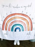 100% Organic Cotton Muslin Monthly Baby Milestone Blanket with Wooden Hello World Newborn Sign, Rainbow Photography