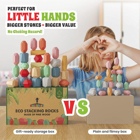 36 1 2 3 4 5 6 Pcs Wooden Stacking Blocks Montessori Toys for Year Old Toddlers and Kids, XL Rocks, No Choking Hazard