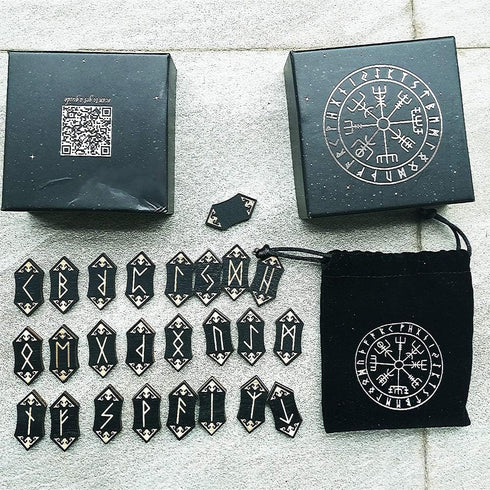 Handmade Wooden Rune Divination Game Set, Nordic Handmade Woodcut Rune Stones with Dedicated Storage Bag