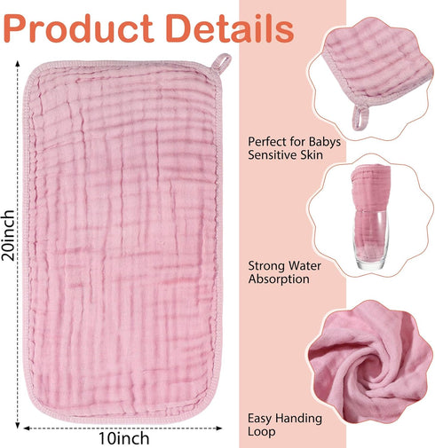 VitalCozy 6 Pcs Baby Muslin Hooded Bath Towels and Washcloths, Muslin Hooded Baby Towels Absorbent Blankets for Gift
