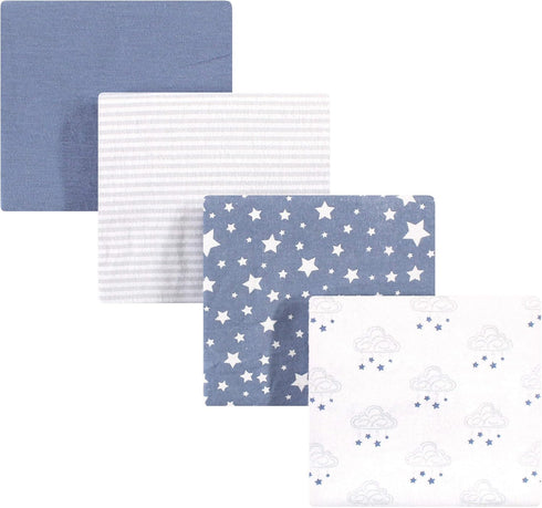 Hudson Baby Unisex Baby Cotton Flannel Receiving Blankets, Cloud Mobile Blue, One