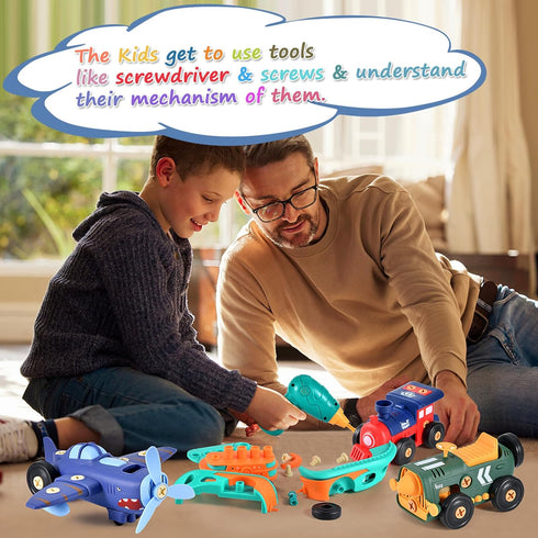 DICROON Set 3+, Take-Apart Electric Building Toys Car, Toddler & Kids Tool with Motor & Electric Drill, STEM