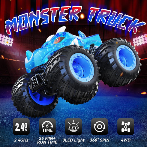 2.4GHz 3 4 5 6 7 8, 3+ AUUGUU Remote Control Car, Monster Trucks Toys with Light Spray, Birthday Gift for Kids All