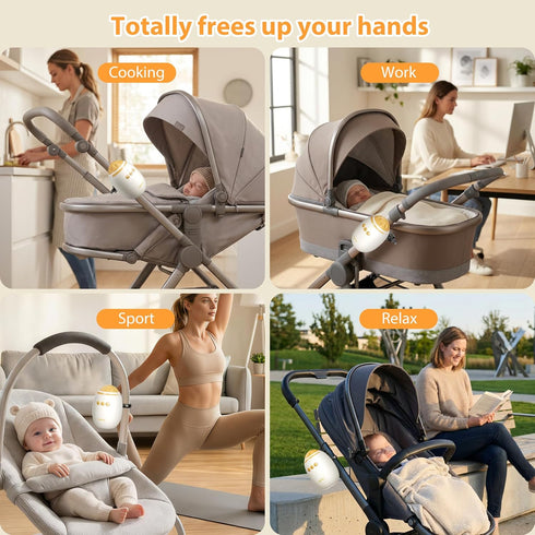11 Baby Stroller Rocker with Adjustable Vibration Speed and Soothing White Noise, Hands-Free Rechargeable Sleep Soother