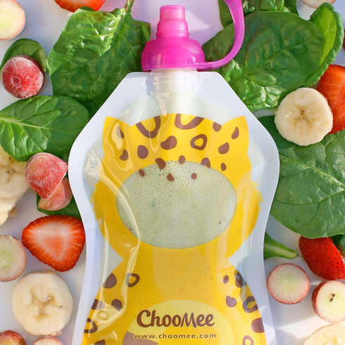 ChooMee SoftSip Food Pouch Tops | Red Purple + White Travel Case | Prevent Spills and Protect Child's Mouth