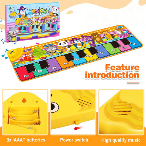 25 1 2 3 4 5 6+ Kids Musical Piano Mats with Music Sounds, Musical Toys Baby Floor Piano Keyboard Mat Carpet Animal