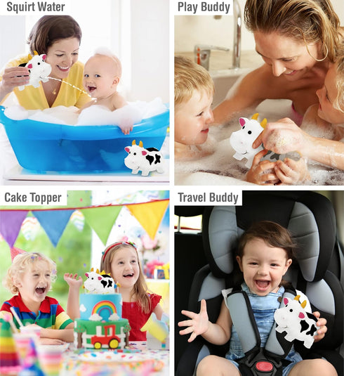 Dollibu Cow Bath Water Squirter Toy - Floating White Rubber Bath Toy, Cool Animal Squirting Bathtime Play Water Toy