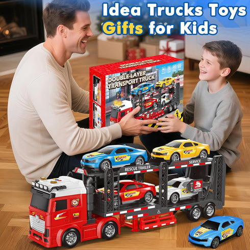 3, 4, 5, 6, 8 BainGesk Truck Toys Car for Years Old Boys Girls, Adjustable Double Decker Car Carrier Truck with Light