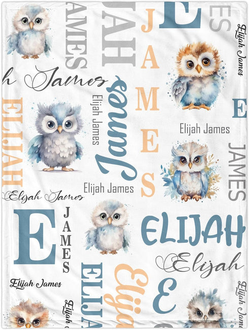 Novusopt Custom Blanket with Name Owl Blanket Personalized Baby Blankets for Girls Boys