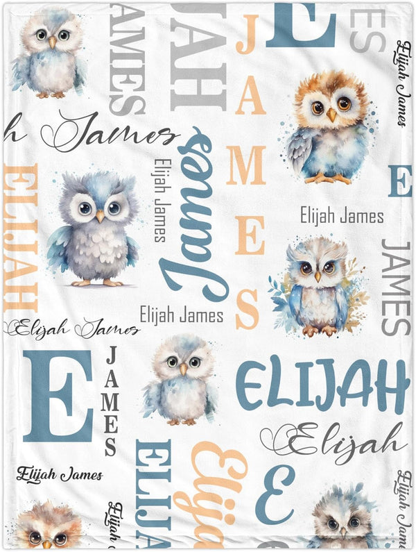 Novusopt Custom Blanket with Name Owl Blanket Personalized Baby Blankets for Girls Boys