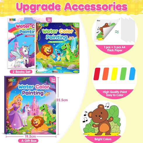 2 Pack Set 3 4 5 6 7 8 Paint with Water Coloring Books for Kids: Watercolor Painting Books for Ages Toddler Girl Boys