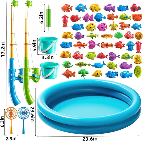 3-5 3 4 5 6 7 8 JUKUDAHU Magnet Fishing Toys Game for Kids - Floating Fish Toys with Inflatable Kiddie Pool, Bath