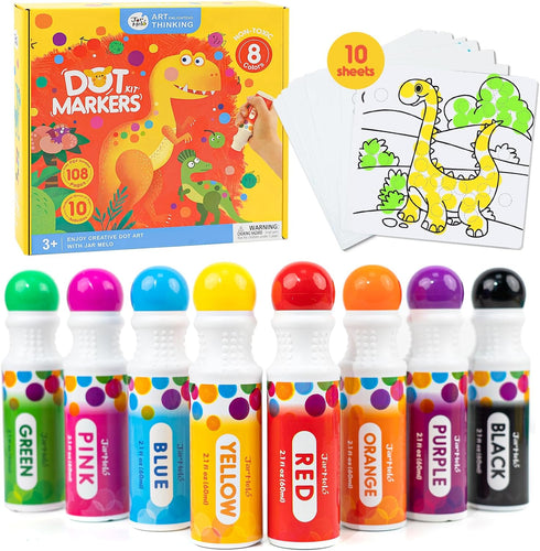 Jar Melo Washable Dot Markers, 8 Colors Dot Paints with 108 PDF & 10 Physical Activity Papers, Non-Toxic Bingo Daubers