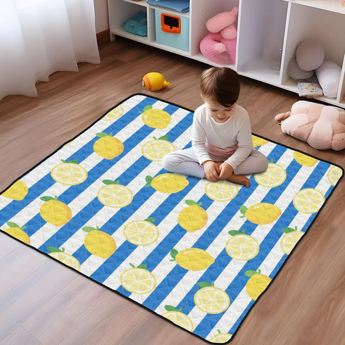 EtherSpher 1-Piecing foldablummy 50'' 50''alfombras Blue White Striped Fruit Lemon Large Non-Slip Thick Play mat