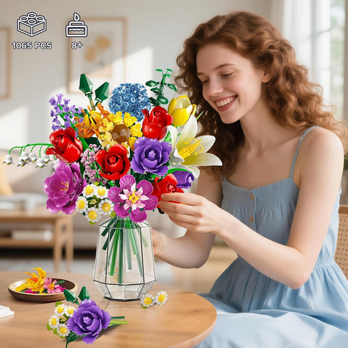 Set, 18 1065 8-12+ PLAXSOON Flower Bouquet Building Flowers Gift for Mothday Day Botanical Collection Building Block