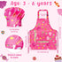 GROBRO7 4Pcs Set 2 Kids Apron and Chef Hat Gift for Girls Boys, Cookie Cupcake Candy Prints Kitchen Pretend Play Child