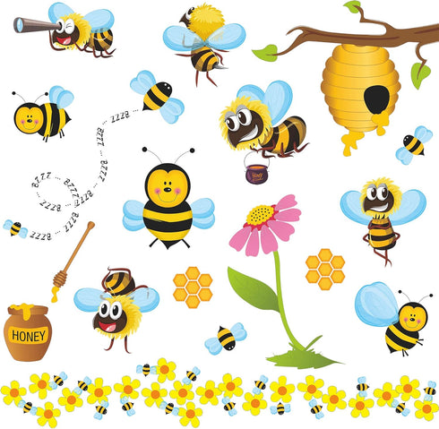 RW-1061 3D Bee Wall Decals, Cartoon Animals Stickers, DIY Removable Wall Art Decor for Kids Nursery