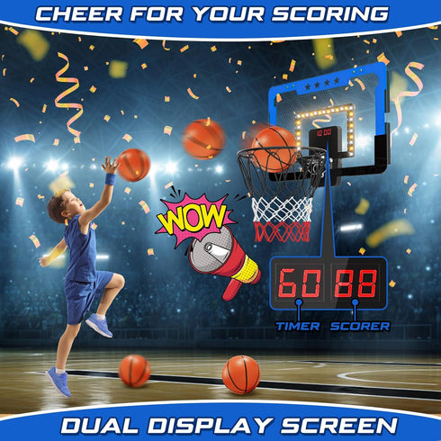 Indoor Mini Basketball Hoop for Kids with Double Electronic Scoreboard LED Light