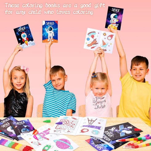 24 24 BenLouis Outer Space Mini Coloring Books Kids with Stacking Crayons Astronaut Party Favors Activity Books Bulk