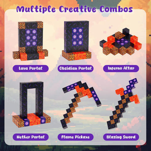 3 32PCS Set, otters Magnetic Building Blocks Portal Travel STEM Magnet Cubes Construction Toys with Metal Box for Kids