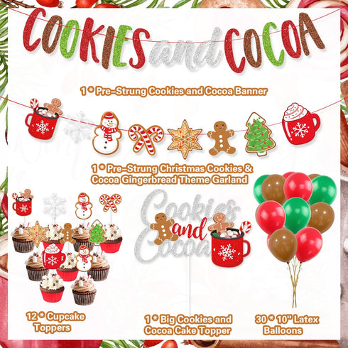 Cookies and Cocoa Party Decorations, Cookies and Cocoa Banner Snowflake Snowman Gingerbread Man Garland Cake Topper