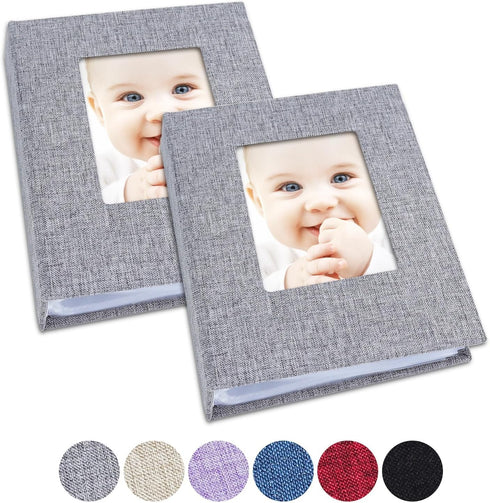 Vienrose Small Photo Album for 4x6 Photos, 2 Pack Linen Cover Mini Photo Book, 26-Page Holds 52 Pictures, Baby Storage