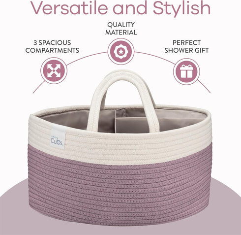 Comfy Cubs Diaper Caddy Organizer, Large Portable Baby Diaper Storage Bin, Tote Bag with Dividers for Nursery