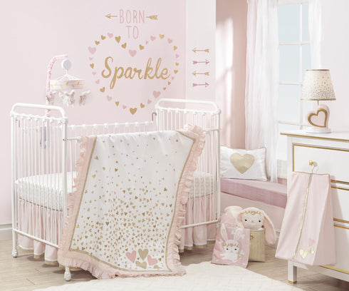 (Pack 2) Lambs & Ivy Confetti Fitted Crib Sheet, Pink/Gold Heart