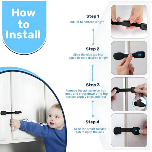 3M 24 Adhesive Child Safety Strap Locks by Baby Proof Me, Baby Latches for Cabinets, Dishwashers, Fridges, Ovens