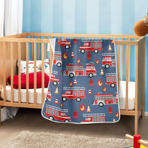 Ollabaky 30"x40" Red Fire Trucks Baby Blanket for Boys Girls Cotton Throw Blanket Swaddle Blanket for Nursery Crib