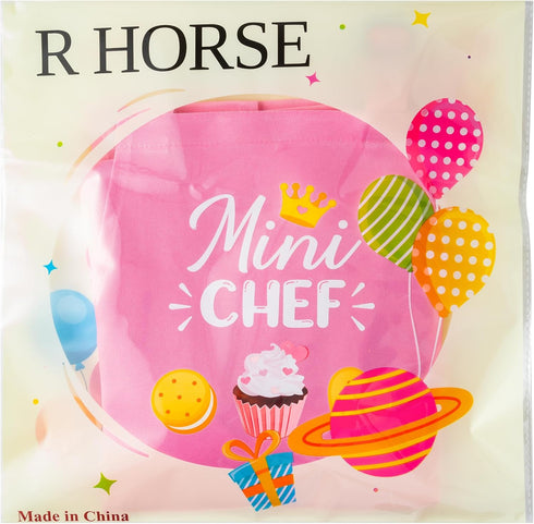 R HORSE Kid Apron and Chef Hat Set - Adjustable Light Pink Kitchen Apron for Cooking and Role Play