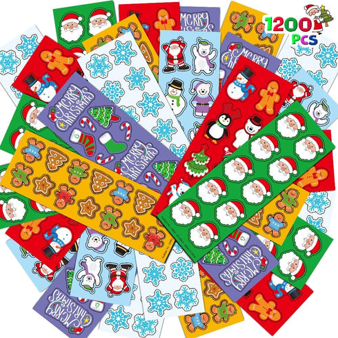 ArtCreativity Christmas Stickers for Kids - 100 Sheets with 1200 Holiday Stickers Assortment - Bulk Party Favors